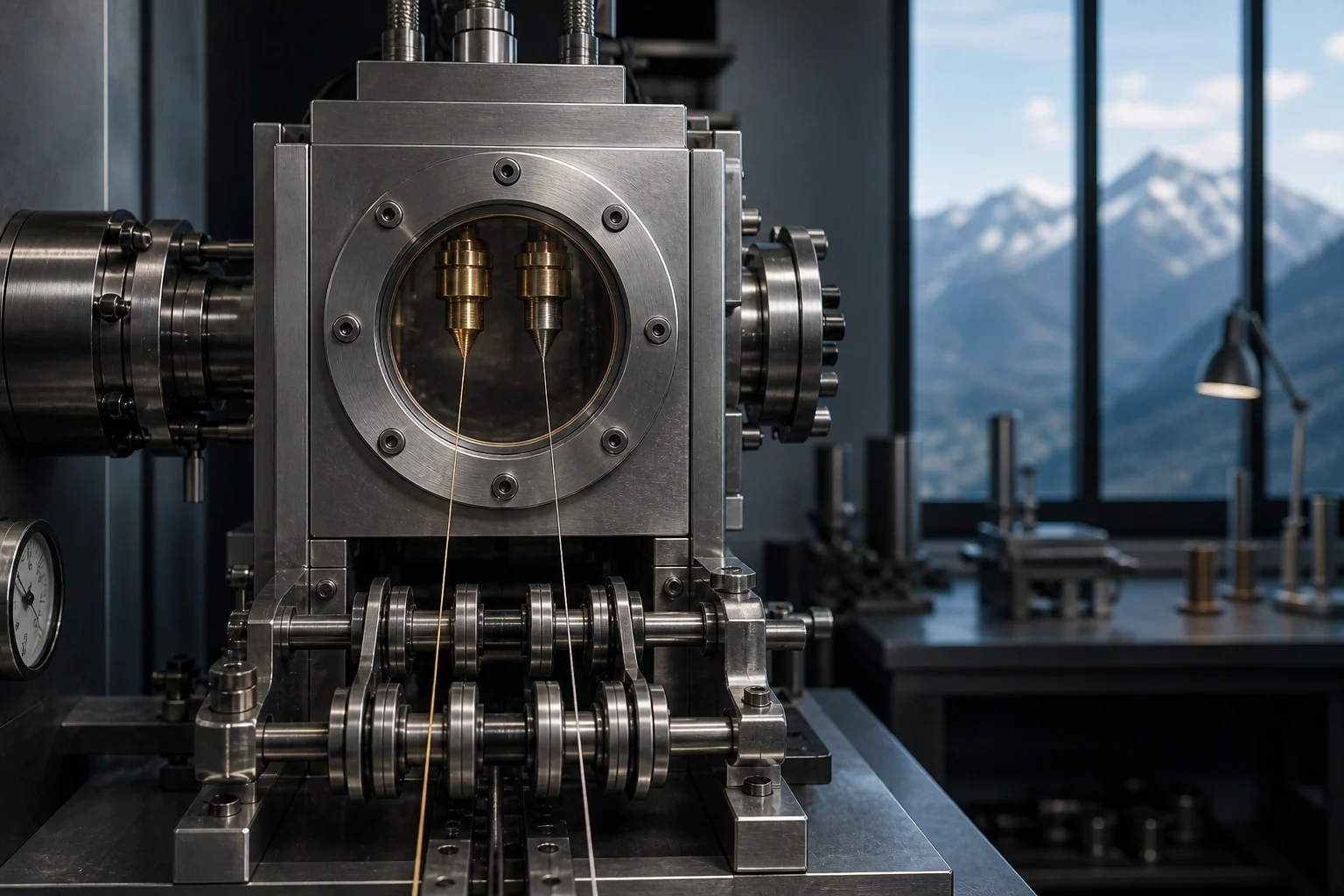 A Swiss precision chamber bonding pure gold and silver directly onto fine fibres
